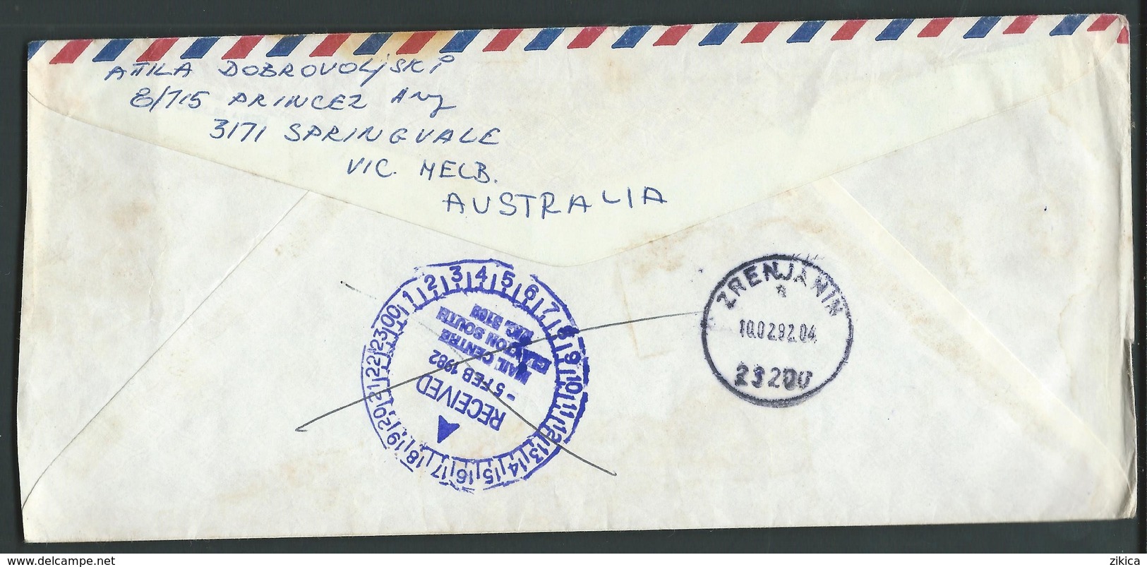 Australia Air Mail Express Letter Via Yugoslavia 1982.back Side - Seal Received - Storia Postale