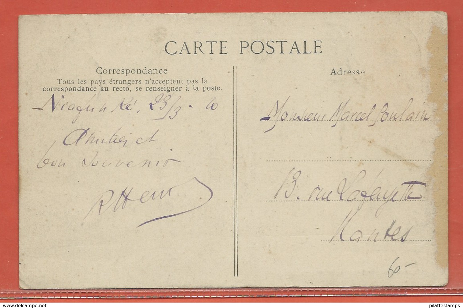 HAUT SENEGAL ET NIGER CARTE POSTALE AFFRANCHIE DE NIAFUNKE DE 1910 POUR NANTES - Storia Postale