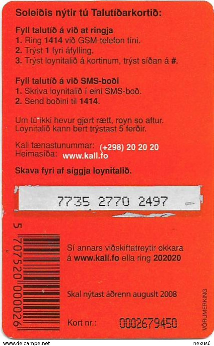 Faroe - Kall Frælsi Talutid, 100Kr. GSM Refill, Exp.08.2008, Used - Faeroër