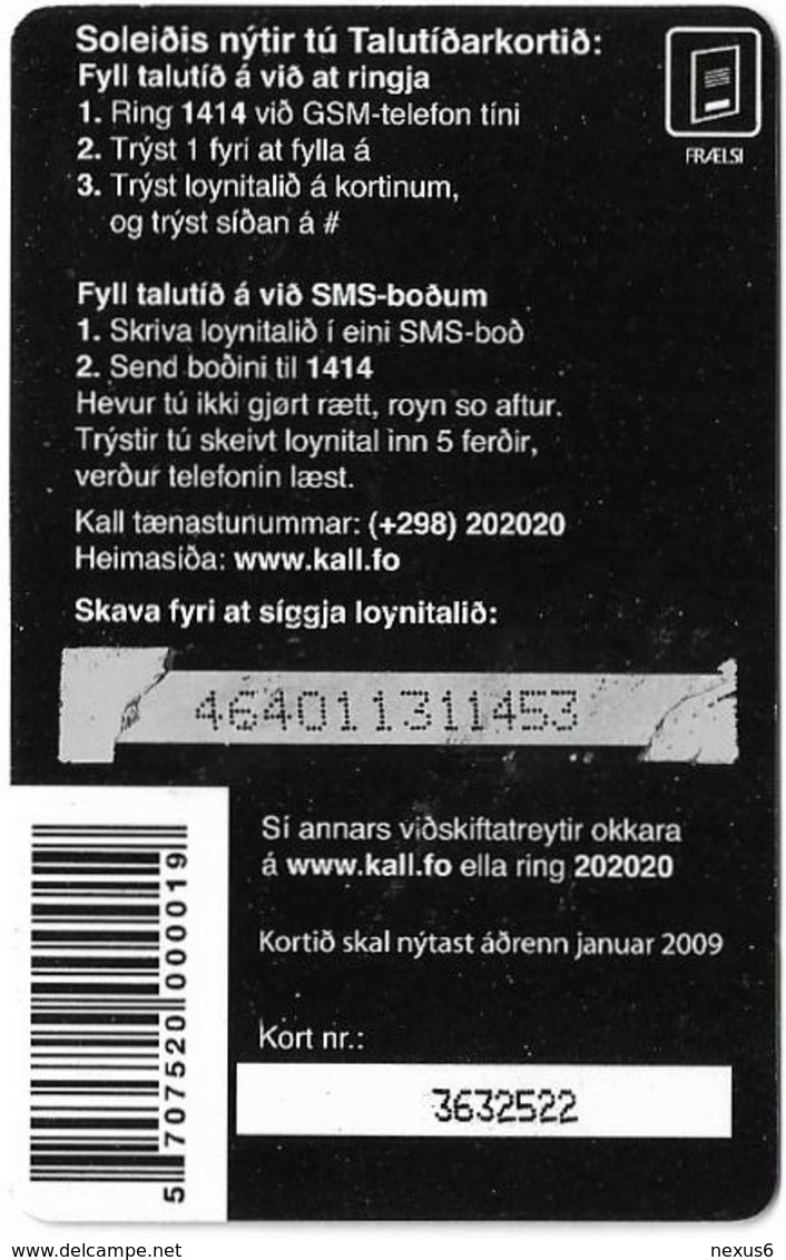 Faroe - Kall, The Dreams #2, 50Kr. GSM Refill, Exp.01.2009, Used - Faeroër