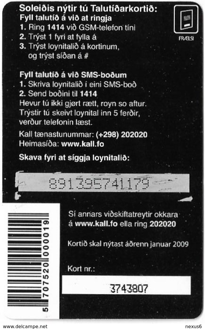 Faroe - Kall, The Dreams #3, 50Kr. GSM Refill, Exp.01.2009, Used - Faeroër