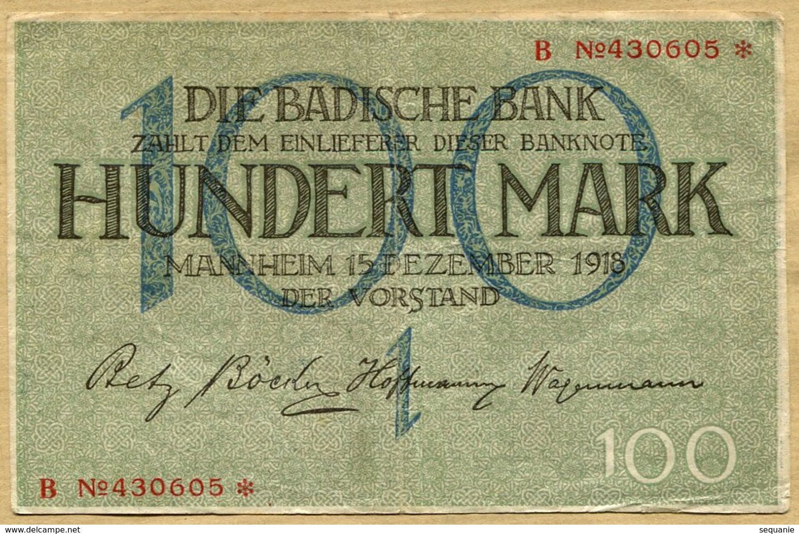 Allemagne 100 Mark  Mannheim 15 Décembre 1918 - 10000 Mark