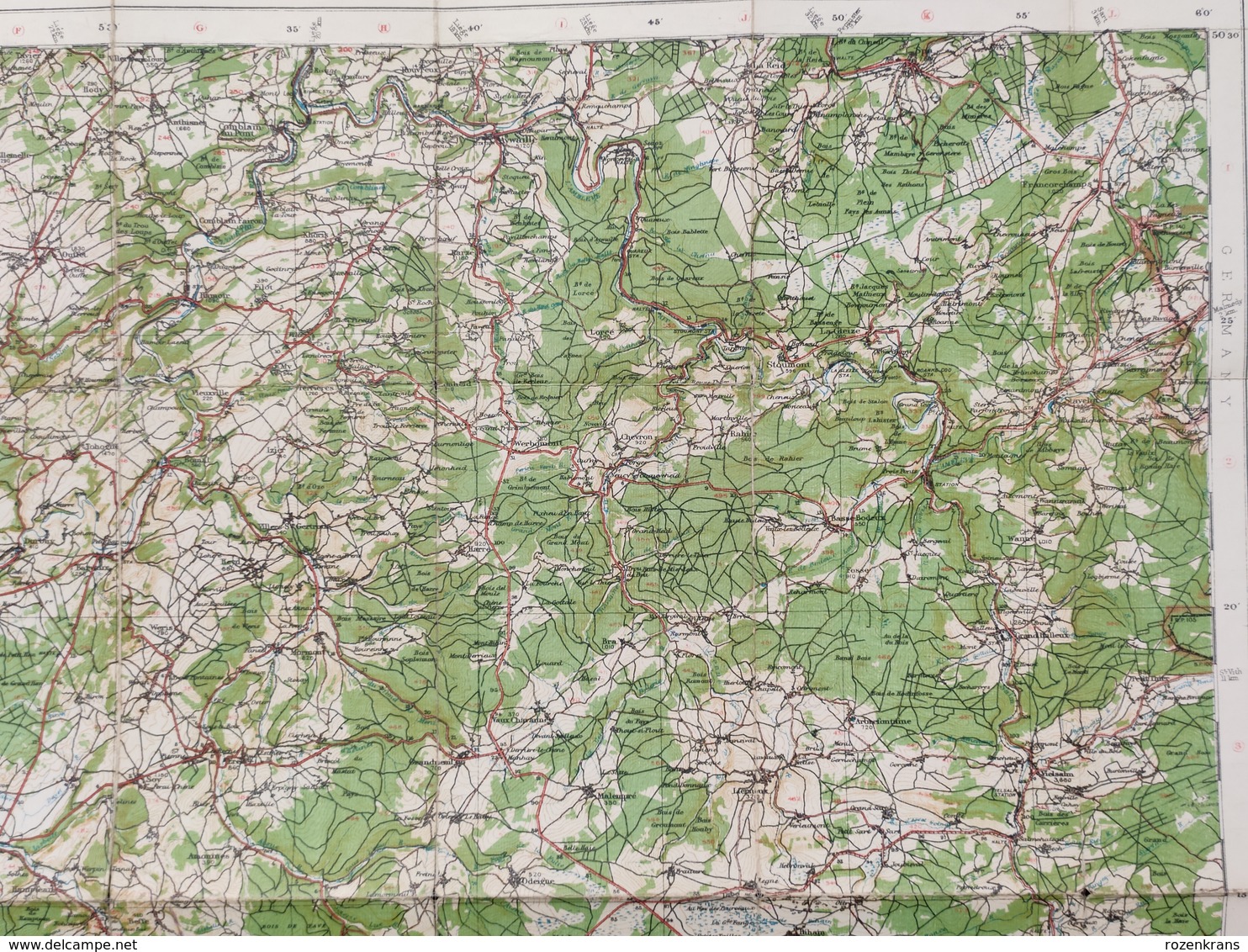 Carte Topographique Militaire UK War Office 1919 World War 1 WW1 Marche Durbuy Houffalize Rochefort Laroche Stavelot