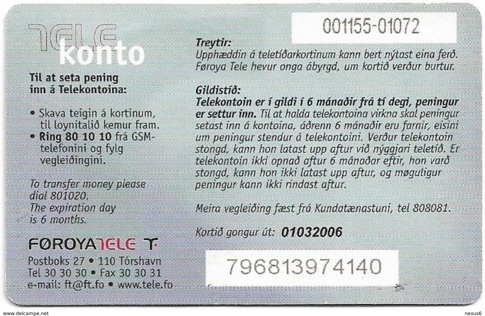 Faroe - Smiling Face, 50Kr. GSM Refill, Exp. 01.03.2006, Used - Faeroër