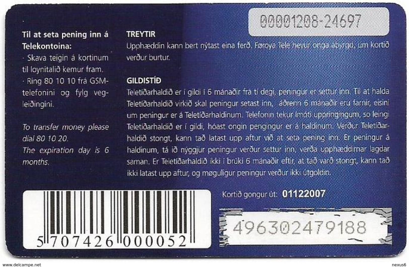 Faroe - Teledit - Jumping, Exp. 01.12.2007, GSM Refill 50Kr, Used - Faeroër