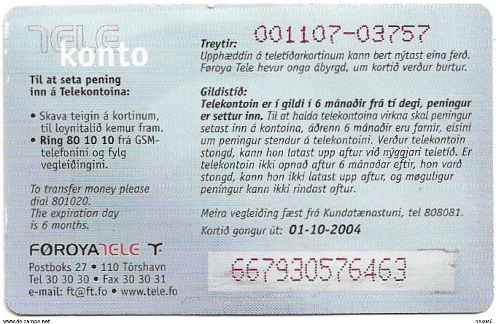 Faroe - Smiling Face, 100Kr. GSM Refill, Exp. 01.10.2004, Used - Faeroër