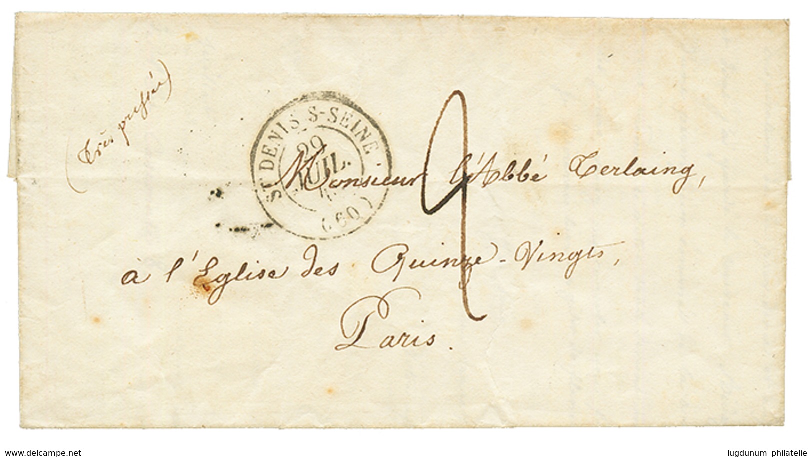 REVOLUTION De 1848: 1848 ST DENIS S SEINE + Taxe 2 Sur Lettre D' Un Detenu Politique Au FORT DE L' EST. TTB. - Army Postmarks (before 1900)