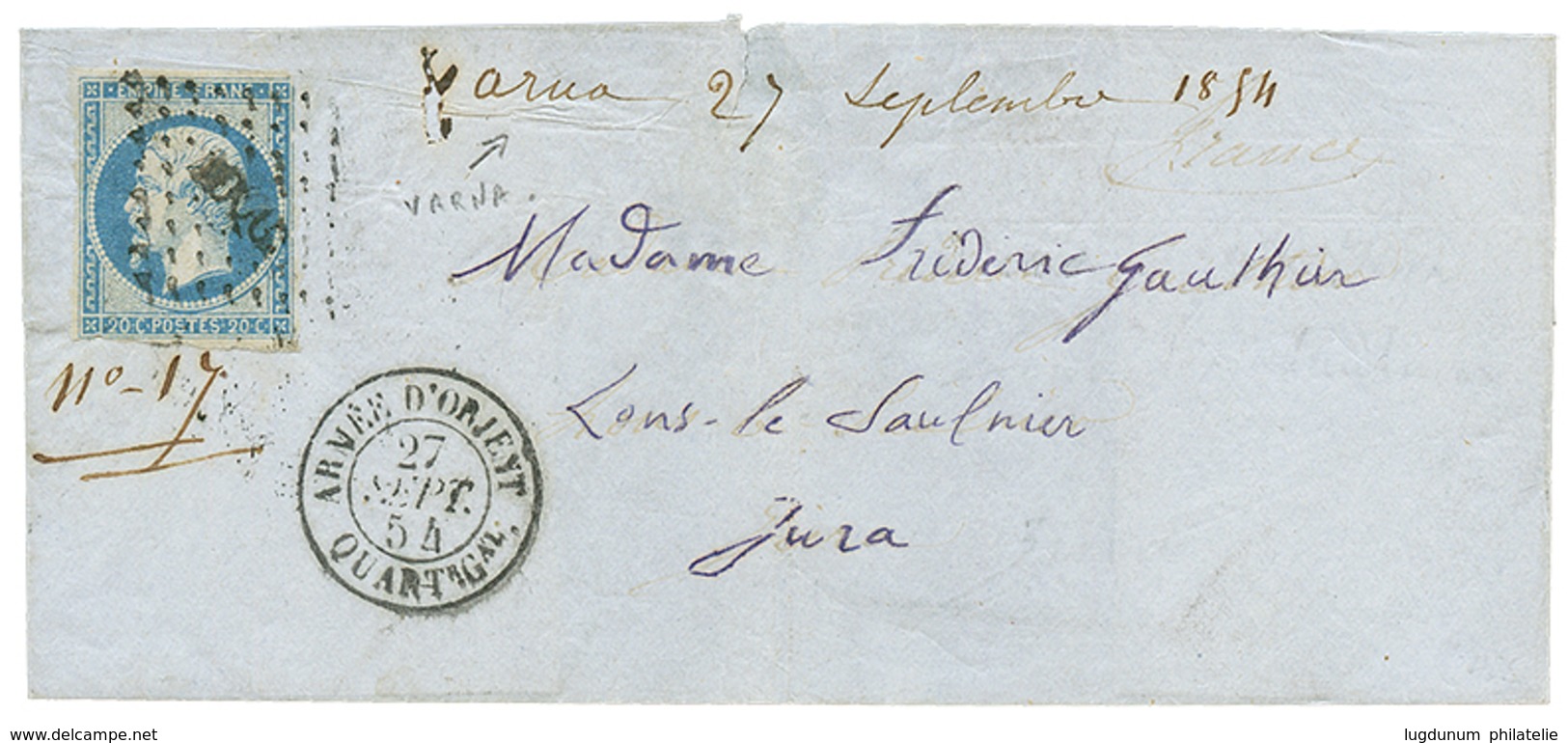 BULGARIE - CRIMEAN WAR : 1854 FRANCE 20c Obl. AOQGL + ARMEE D' ORIENT QUARTr Gal + "VARNA 27 Septembre 1854" Manuscrit S - Army Postmarks (before 1900)