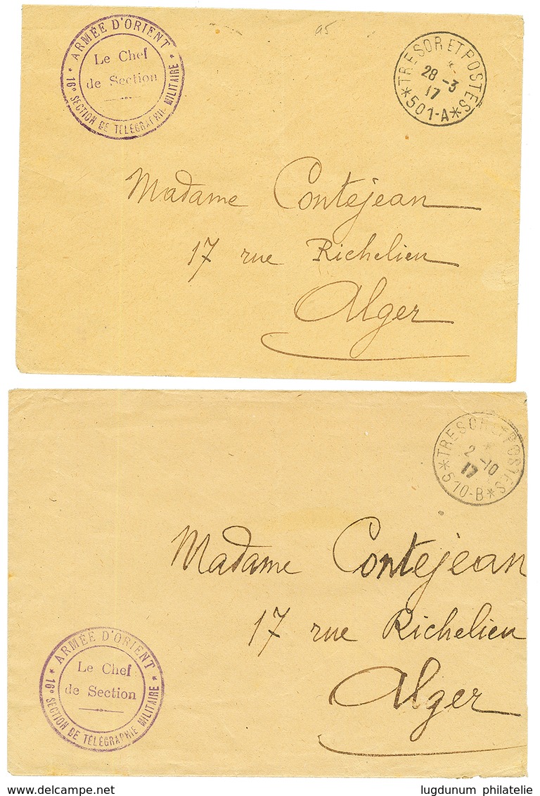 "TELEGRAPHIE MILITAIRE - ARMEE D' ORIENT" : 1917 2 Lettres Avec T.P 501A Ou 510B + ARMEE D' ORIENT 16e SECTION TELEGRAPH - Army Postmarks (before 1900)