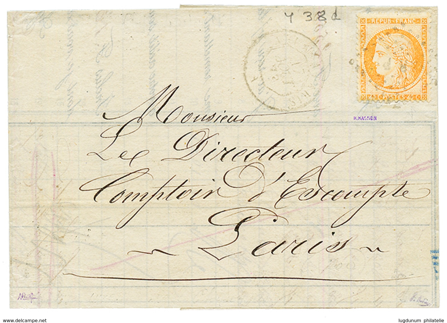 "4 RETOUCHE" : 1873 40c SIEGE (n°38d) Obl. Ambulanr R.P Sur Lettre Avec Texte De CLERMONT. Cote 400€. Signé ROBINEAU. TB - 1870 Siege Of Paris