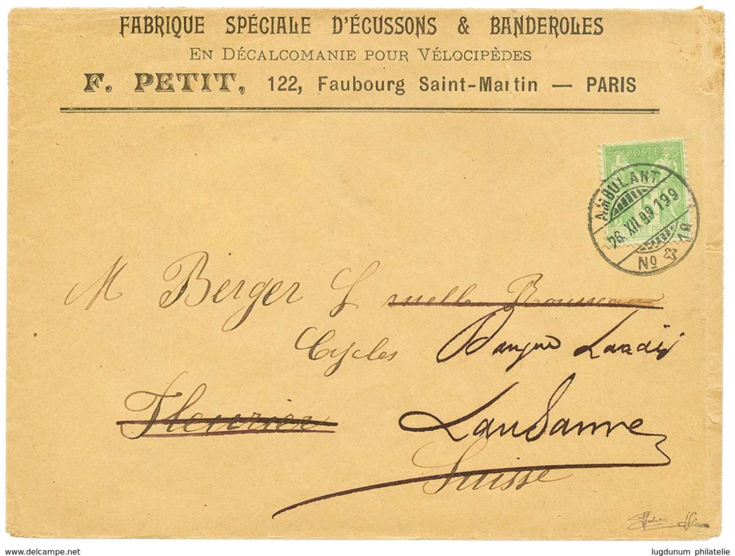 1899 5c SAGE Obl. Cachet SUISSE AMBULANT N°18 Sur Env. De PARIS Pour La SUISSE. Signé J.F BRUN. RARE. Superbe. - Other & Unclassified