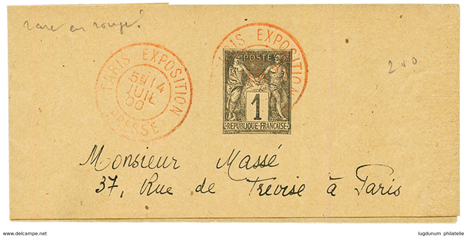 1900 Entier Postal 1c Obl. PARIS EXPOSITION PRESSE En ROUGE (rare) Pour PARIS. TTB. - Other & Unclassified
