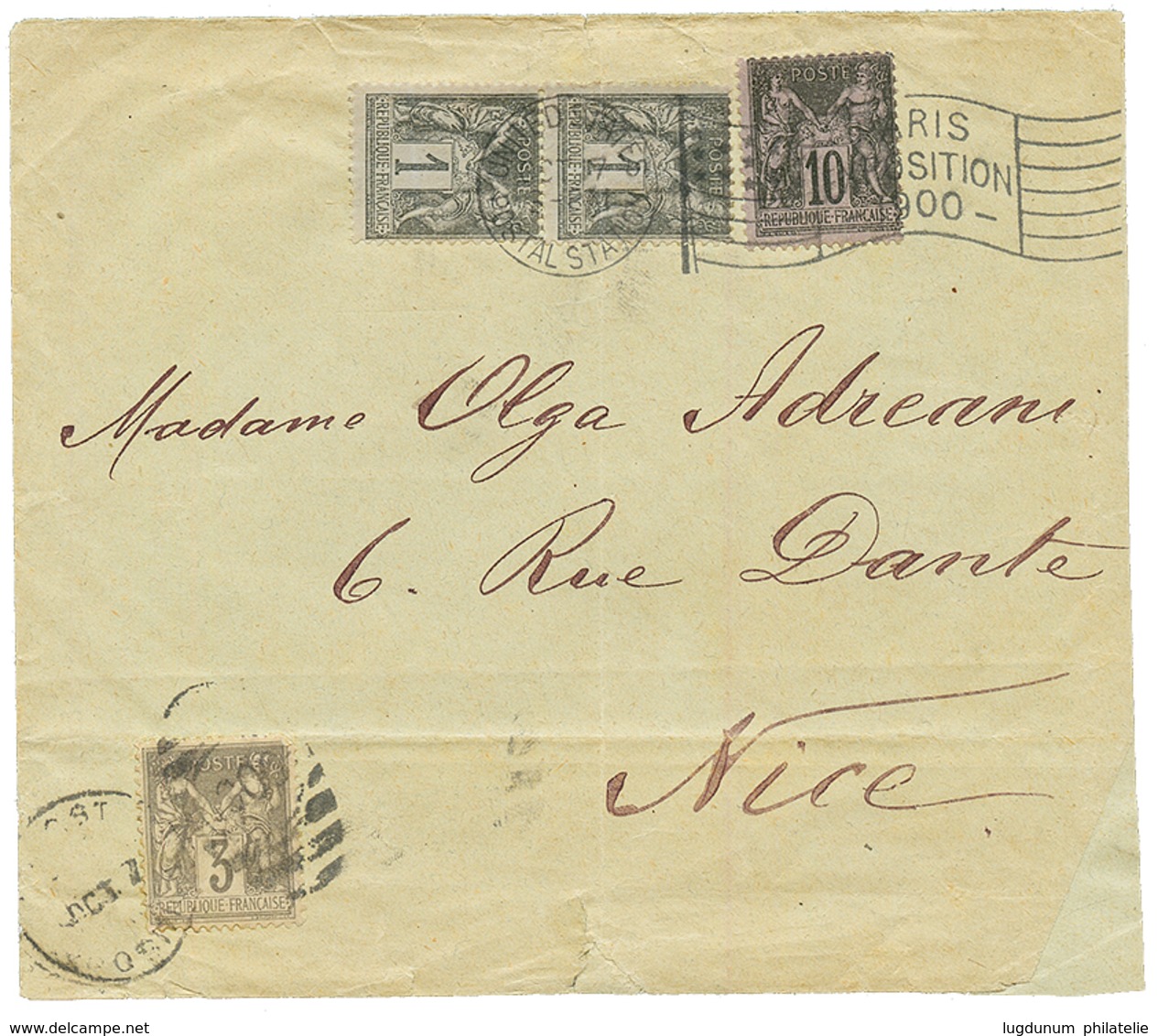 1900 SAGE 10c + 1c(x2) Un Ex. Léger Pli Obl. Cachet Américain UNITED STATES POSTAL STATION + PARIS EXPOSITION 1900 + 3c  - Other & Unclassified