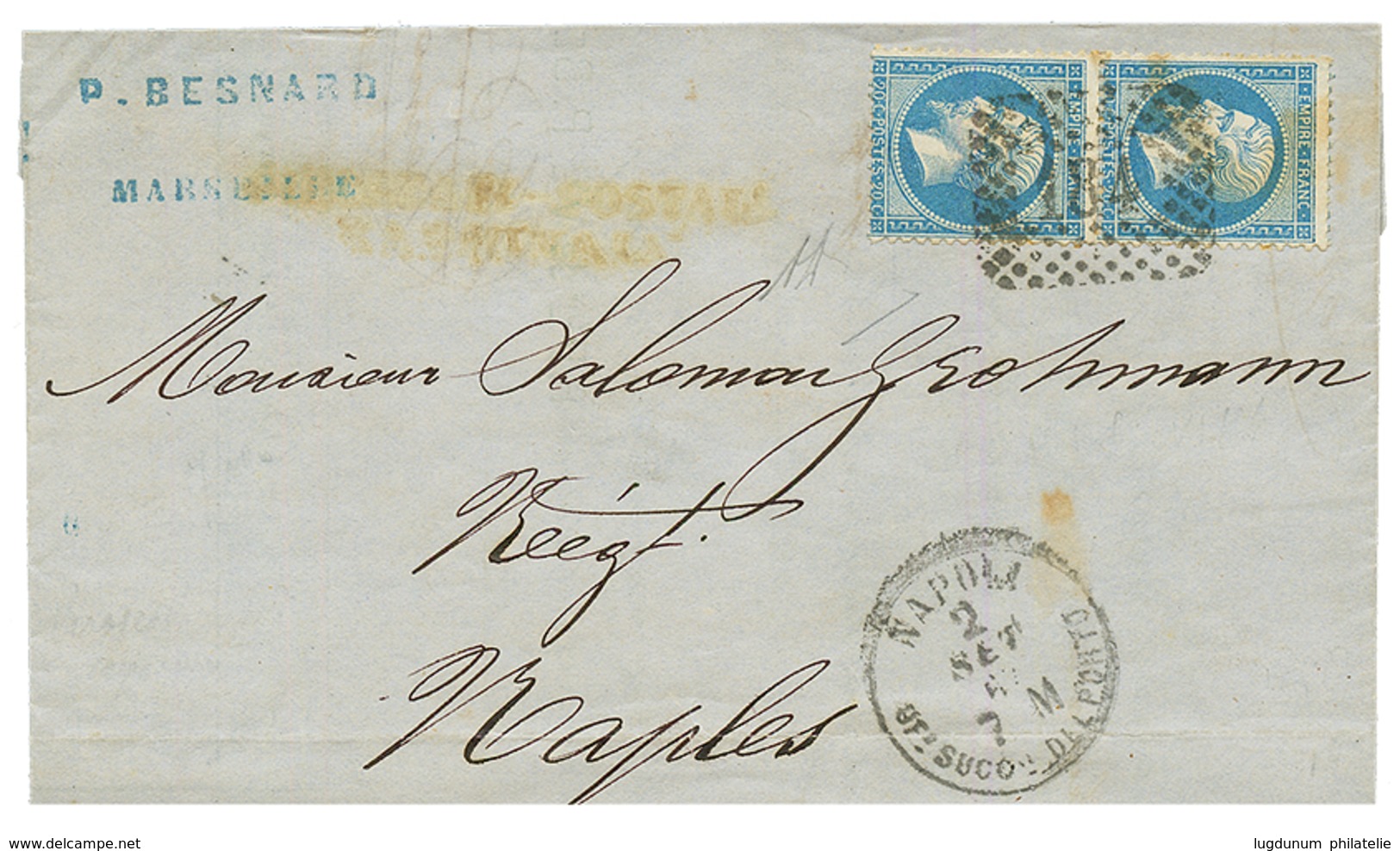 1867 20c Obl.Cachet Italien 184 + NAPOLI Sur Lettre Pour NAPLES. Signé DIENA. Superbe. - Maritime Post