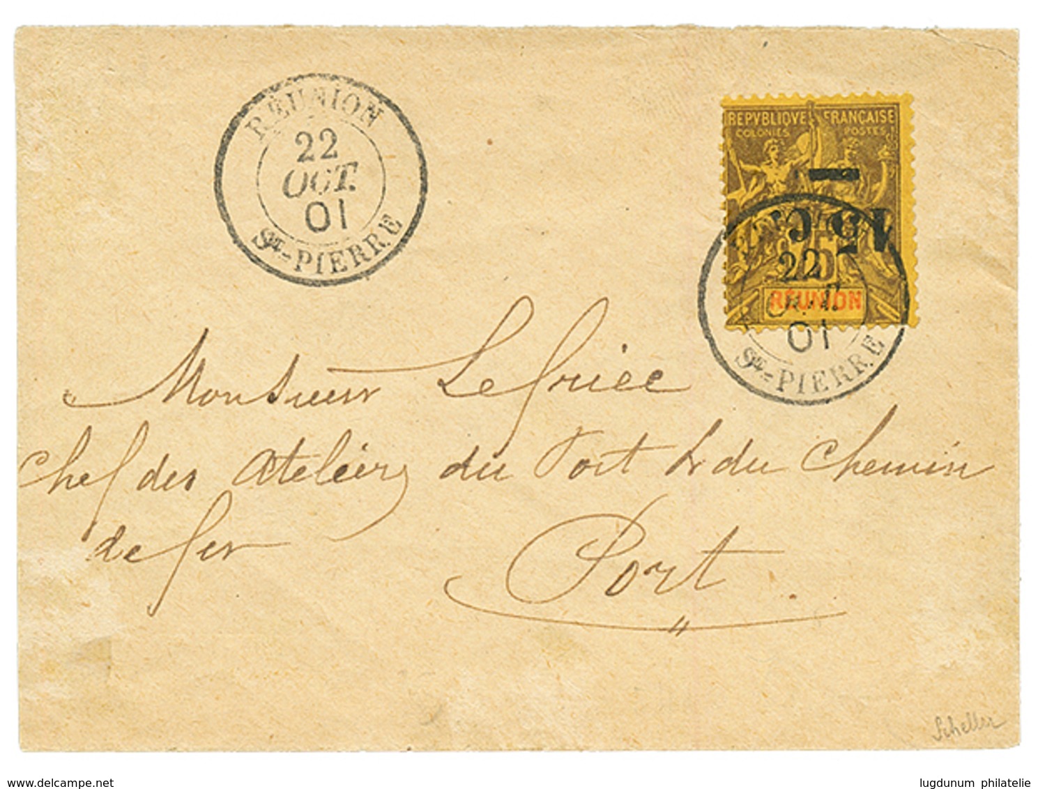 1901 15c S/ 75c (n°54a) Surcharge RENVERSEE Obl. REUNION ST PIERRE Sur Lenveloppe. Variété Trés Rare Sur Lettre. Signé S - Other & Unclassified