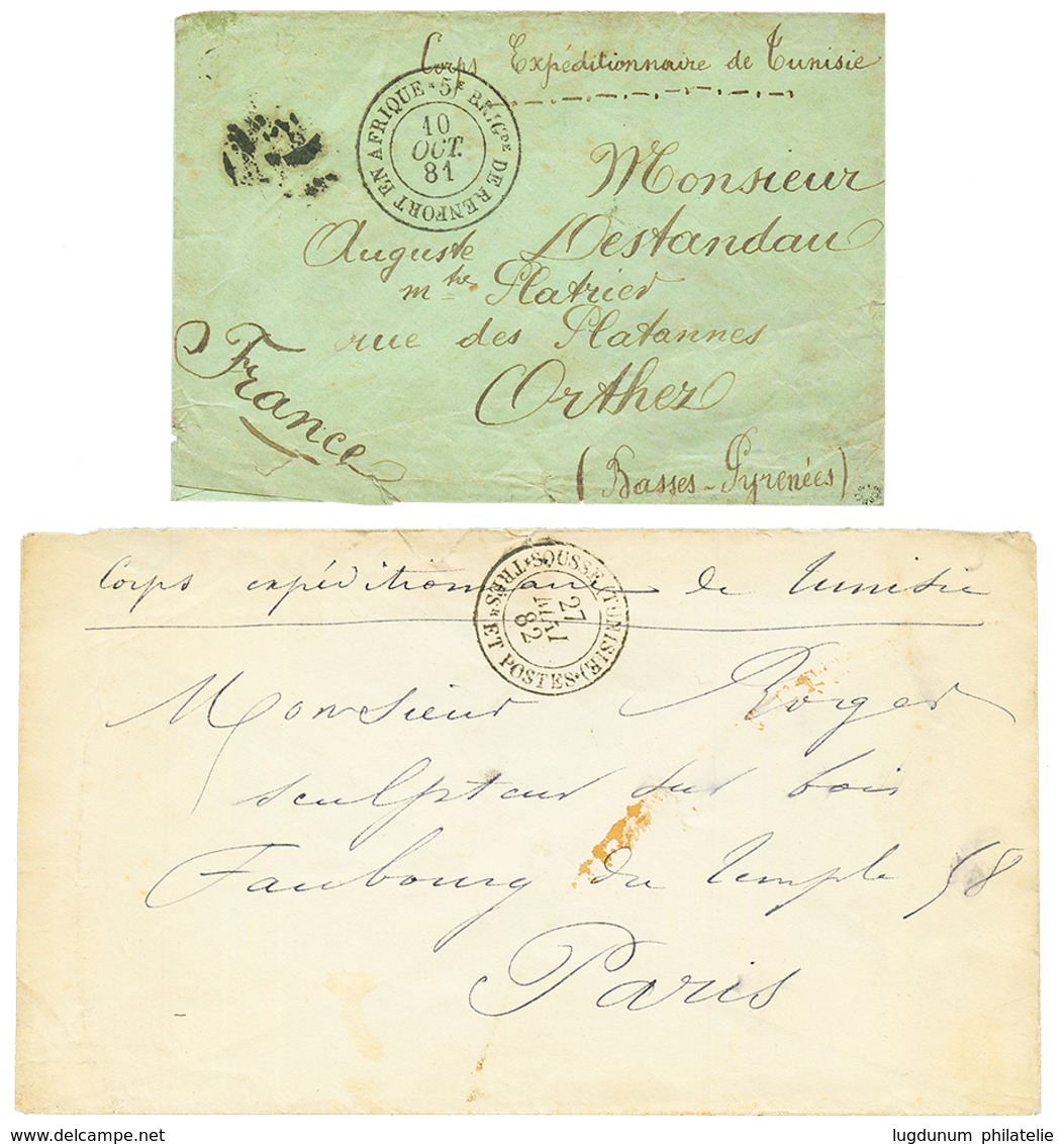 CORPS EXP. DE TUNISIE : 1881/82 2 Lettres 5e BRIGADE DE RENFORT EN AFRIQUE Et SOUSSE TRESr ET POSTES. TTB. - Other & Unclassified