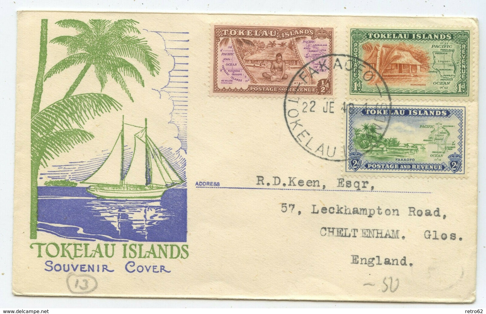 1948 Tokelau Islands Brief Fakaofo Nach Cheltenham Großbritannien - Briefe U. Dokumente