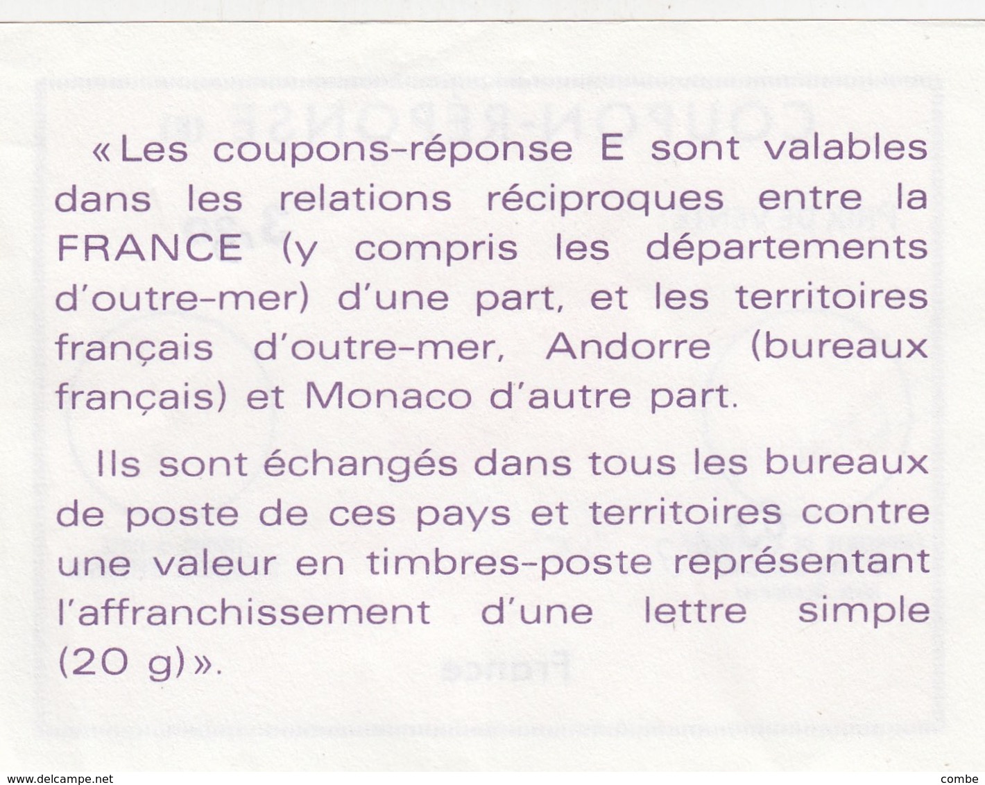 COUPON-REPONSE. E. FRANCE 3,20 RECTIFIÉ 3,30. CLERMONT Fd RP / 63 N3    / 2 - Coupons-réponse