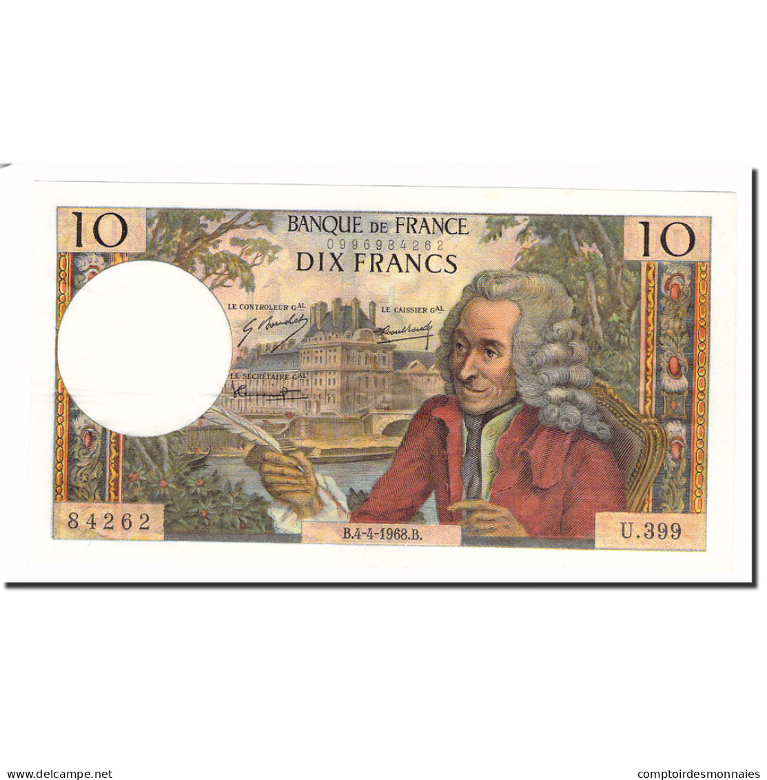 France, 10 Francs, Voltaire, 1968, 1968-04-04, SPL, Fayette:62.32, KM:147c - 10 F 1963-1973 ''Voltaire''