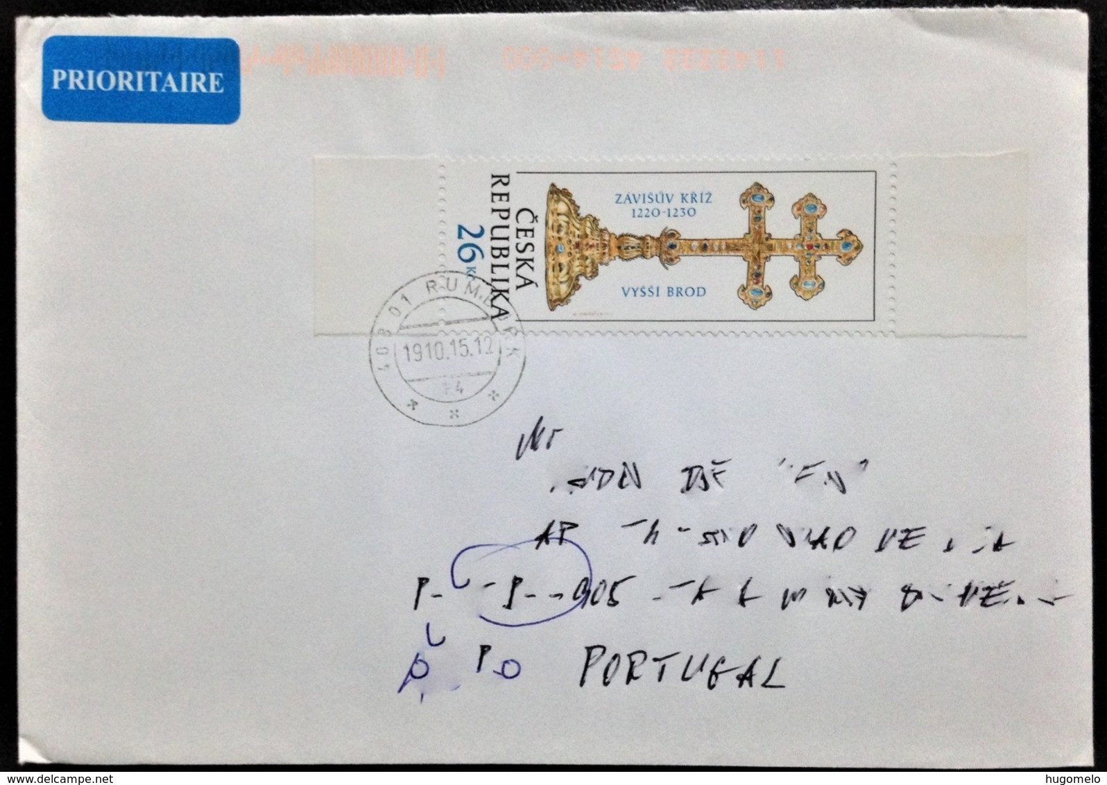 Czech Republic, Circulated Cover To Portugal, "Zavisuv Kriz Vyssi Brod", "Monasteries", 2015 - Brieven En Documenten