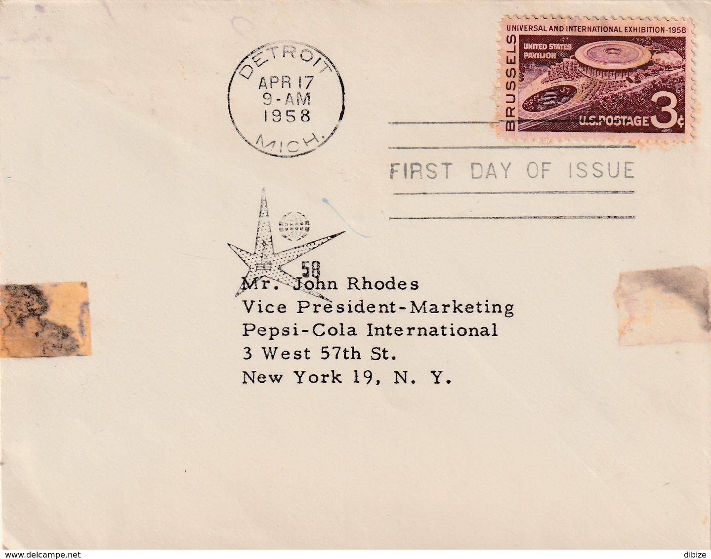 United States America. Cover. First Day Of Issue.  Universal International Exhibition 1958. Brussels. Average Condition. - 1958 – Brussels (Belgium)