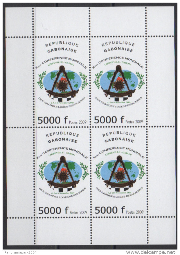 Gabon Gabun 2009 Sheet Mi. 1696 Xème Conférence Mondiale Grandes Loges Régulières Franc-maçons Freimaurer Freemasonry - Gabon (1960-...)