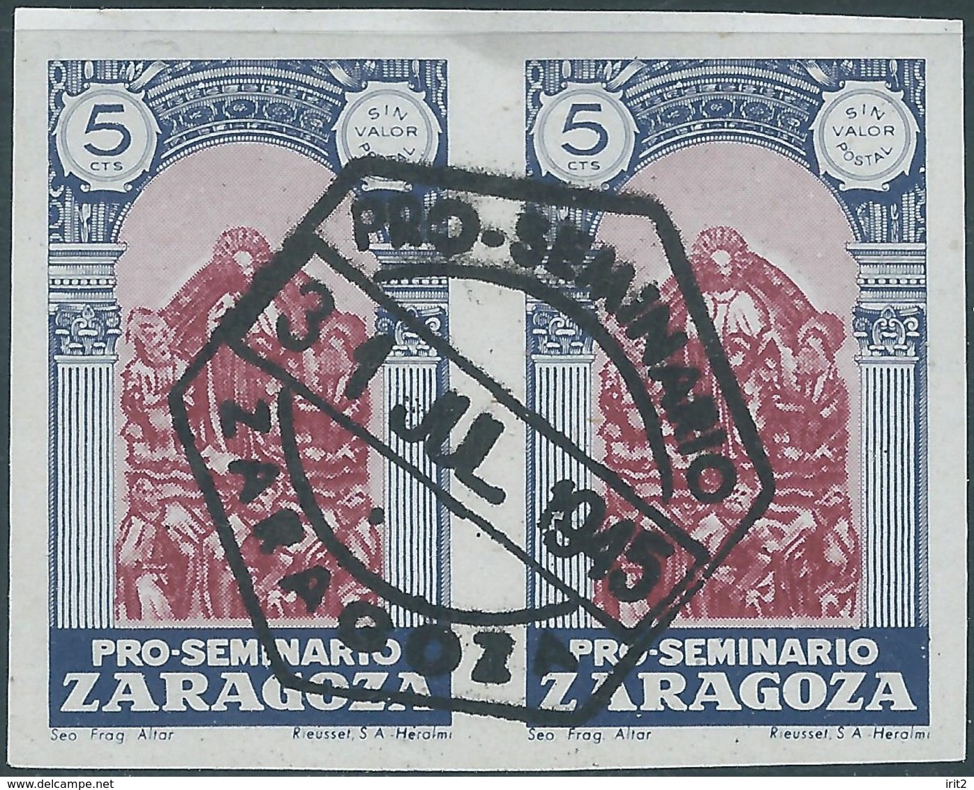 Spagna-Spain,Spanish-ZARAGOZA,1945 - 5c In Pairs - Autres & Non Classés