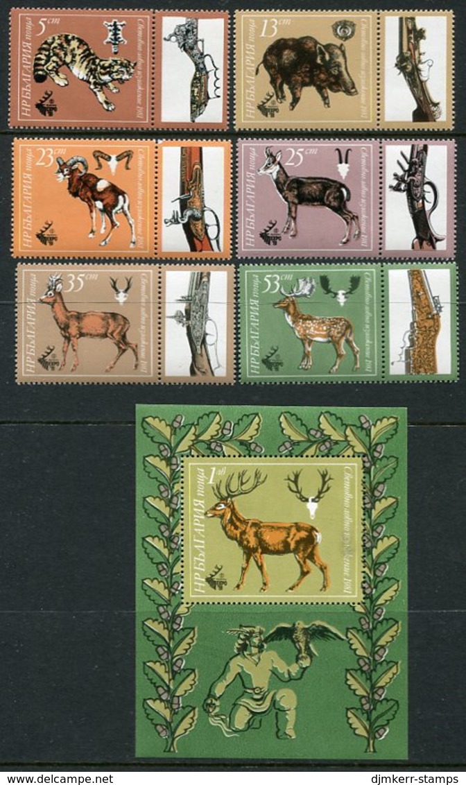 BULGARIA 1981 International Hunting Exhibition Set And Block MNH / **.  Michel 2996-3001, Block 113 - Unused Stamps