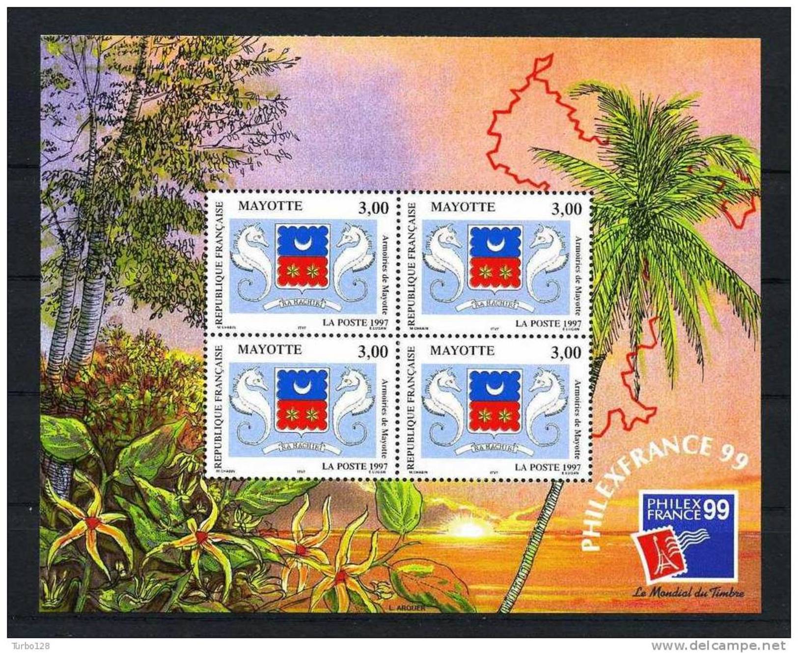 MAYOTTE 1999 Bloc N° 1 **  Neuf MNH Superbe Philexfrance 99 Armoiries Coat Of Arms - Blocs-feuillets