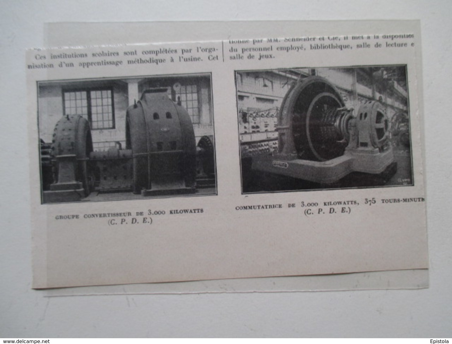 CHAMPAGNE SUR SEINE   (77)  Usine SCHNEIDER Groupe Convertisseur Commutateur De 3000 KW   - Coupure De Presse De 1923 - Autres Composants