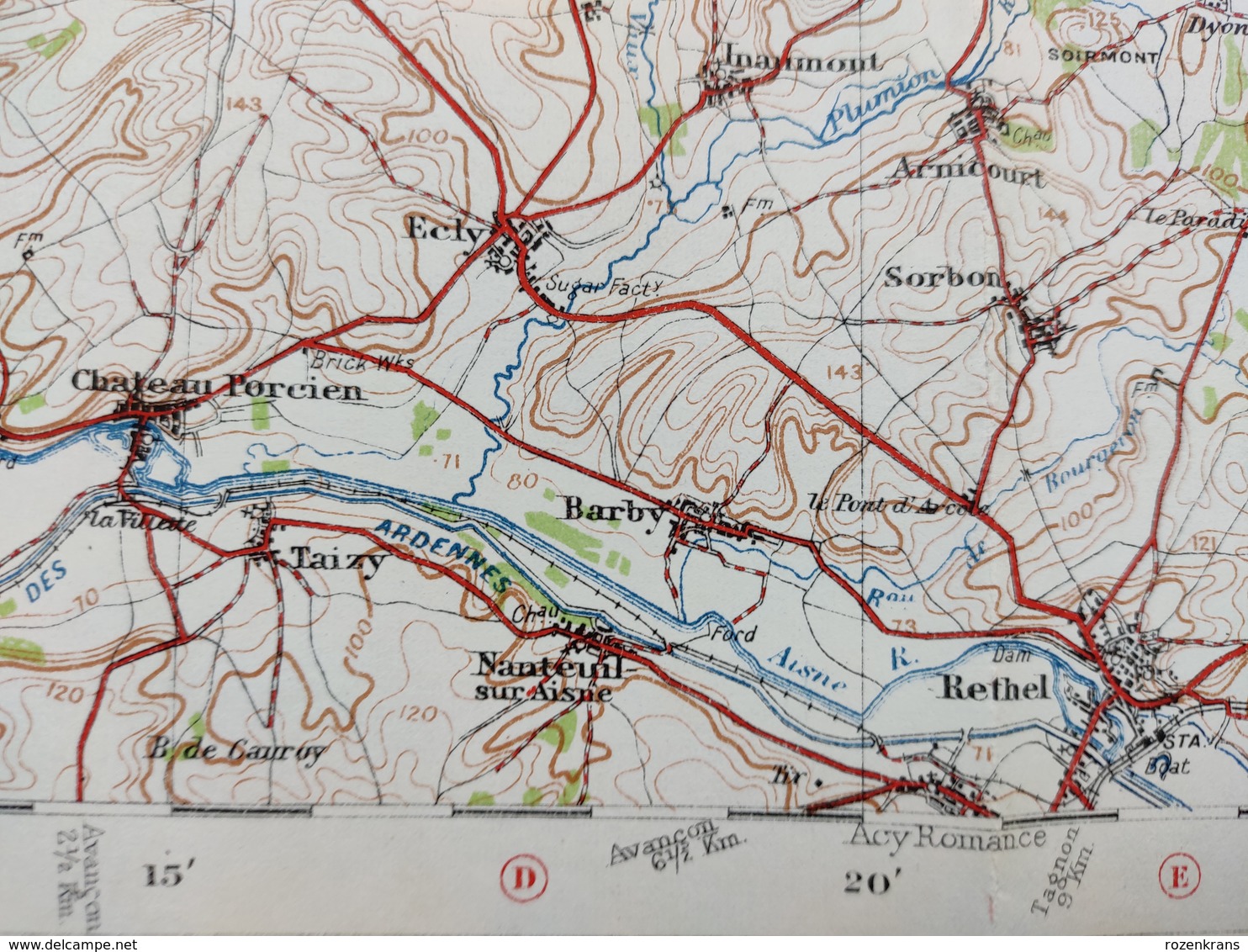 Carte Topographique Militaire UK War Office 1915 World War 1 WW1 Charlesville Mezieres Sedan Rocroi Hirson Sugny Rethel - Mapas Topográficas