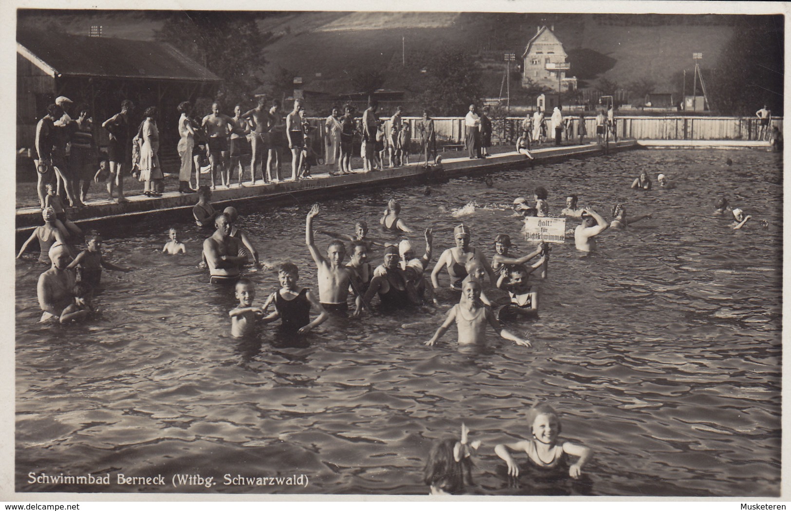 Deutsches Reich PPC Schwimmbad Berneck (Schwarzwald) Ver. Fotohaus R. Hollaenaer, Nagold TÜBINGEN 1934 Echte Real Photo - Altensteig