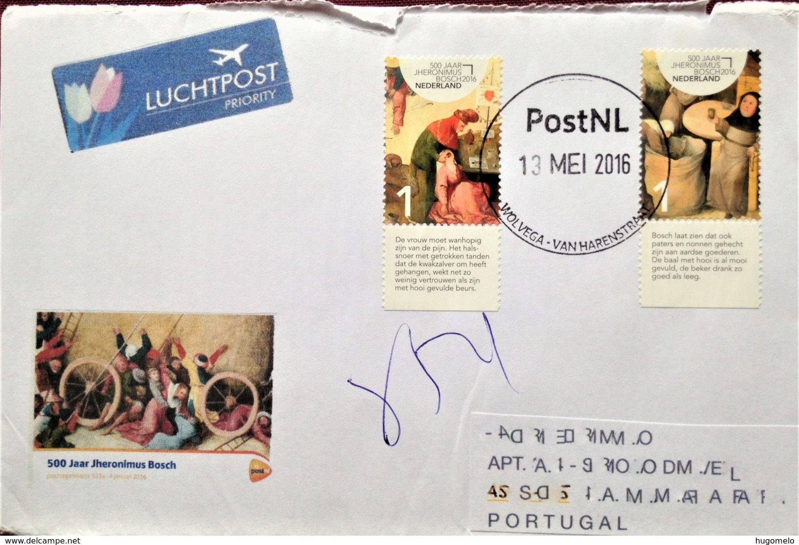 Netherlands, Circulated Cover To Portugal, "Painting", "Famous People", "Jheronimus Bosch", 2016 - Lettres & Documents