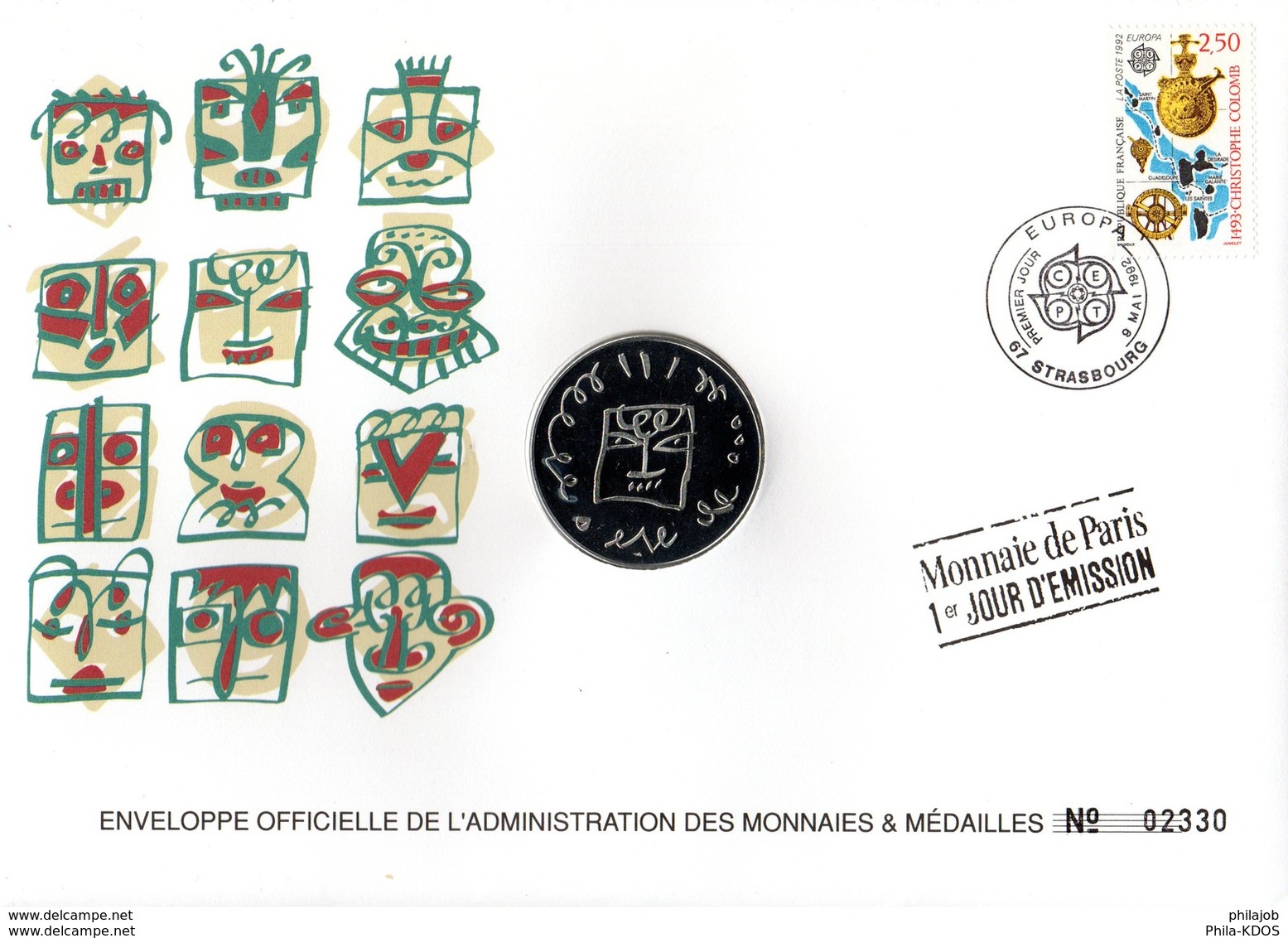 FRANCE 1992 : " EUROPA / JAVIER MARISCAL / ESPAGNE " Enveloppe Philatélique Numismatique 1er Jour N°tée Parf état EPN - Collections