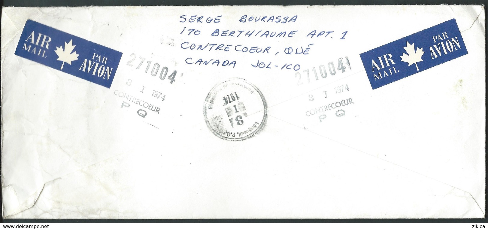 Canada Contrecoeur Quebec Registered Letter 1974 Via Yugoslavia.nice Stamps / Timbres .( 2 Scans ) - Lettres & Documents