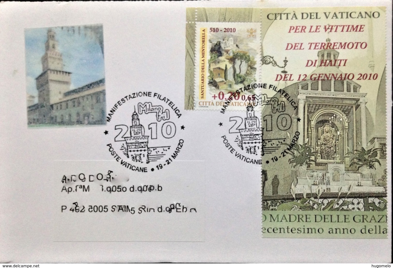 Vatican, Circulated Cover To Portugal, "Filatelic Event", "MilanoFIL", "Sanctuaries", "Architecture", "Earthquakes",2010 - Brieven En Documenten