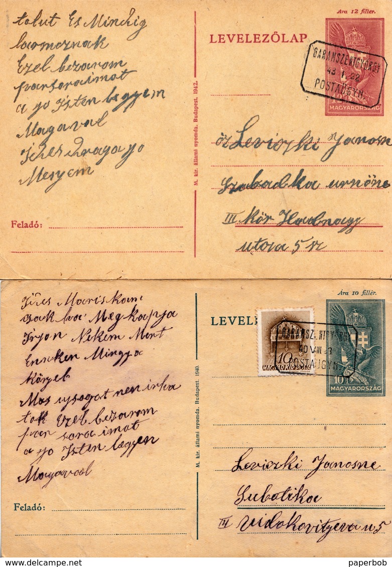PS  1941 1940  WITH RAILWAY CANCEL GARAMSZENTGYORGY - Postcards