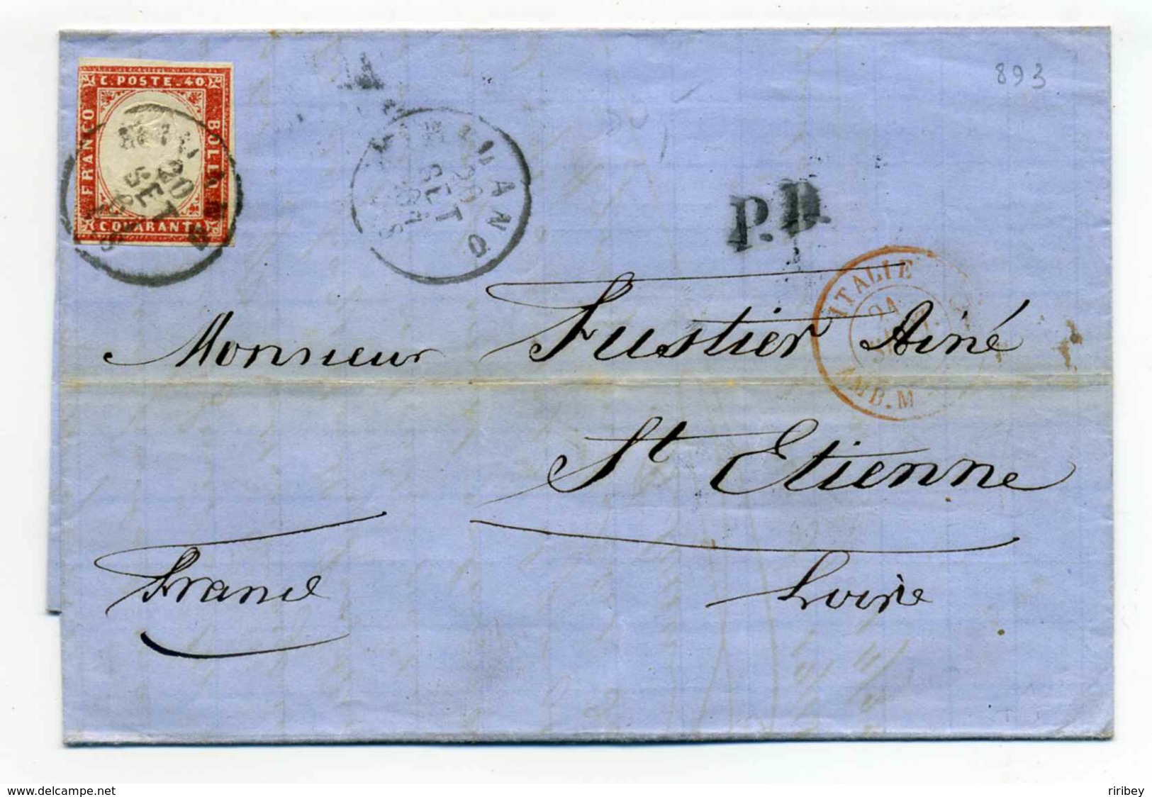 Sardaigne YT N°13 Sur Lettre De MILANO + Marque D'entrée En France Italie Ambulant  Marseille / 1861 - Entry Postmarks