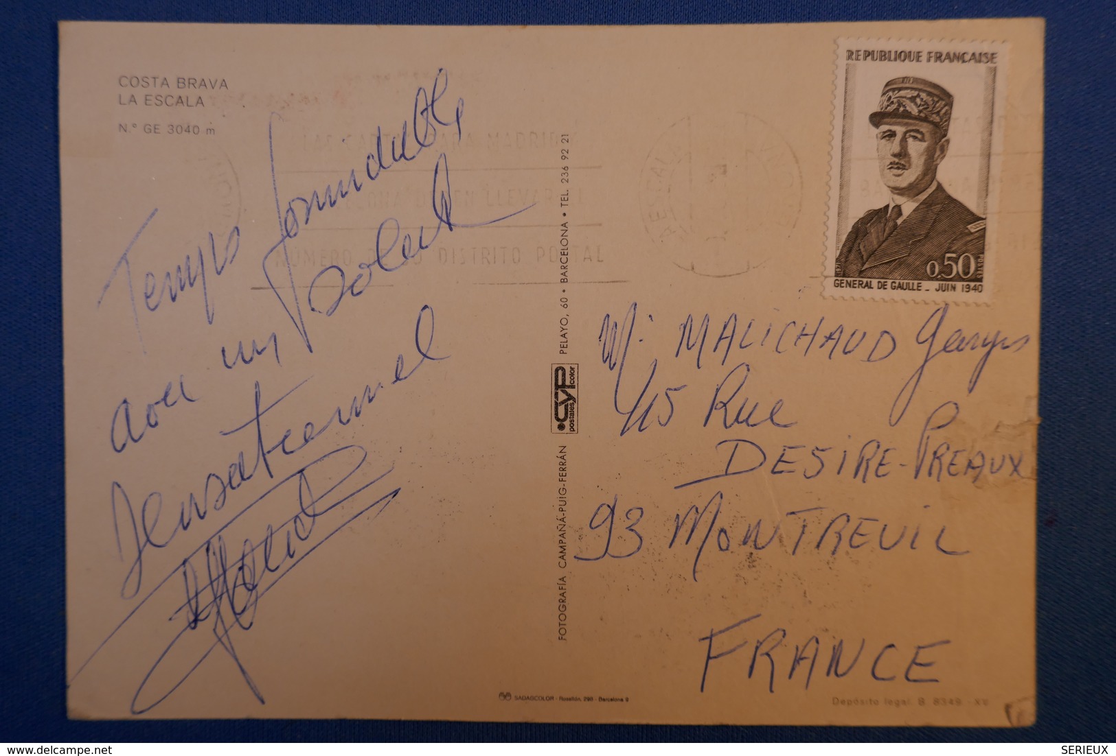 A20 ESPAGNE FRANCE CARTE CURIOSITE 1955 COSTA BRAVA POUR MONTREUIL AV TIMBRE FRANCAIS - Other & Unclassified