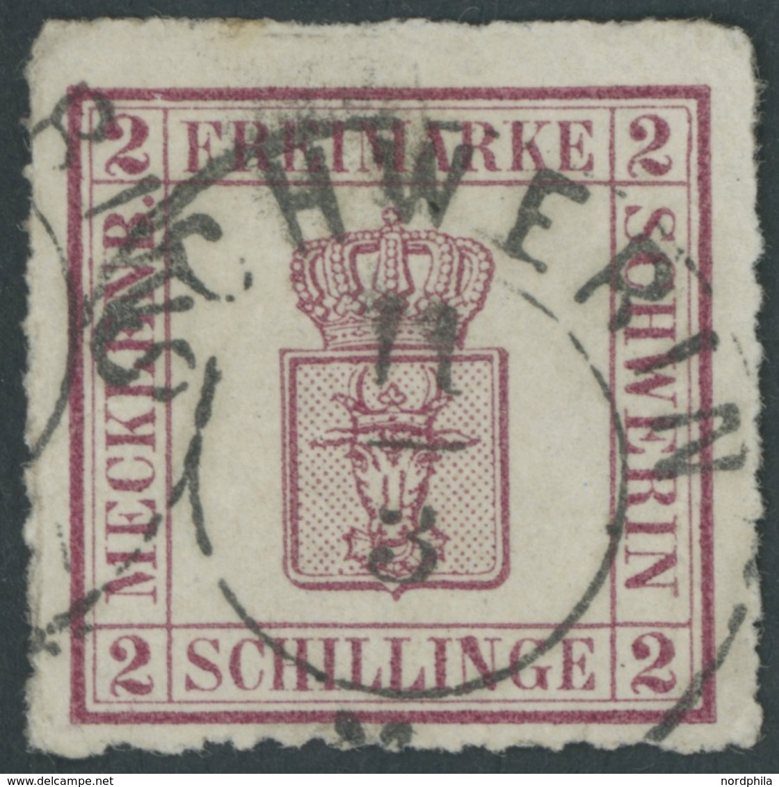 MECKLENBURG SCHWERIN 6a O, 1866, 2 S. Dunkelmagenta, K2 SCHWERIN, Pracht, Gepr. Berger, Mi. 300.- - Mecklenburg-Schwerin