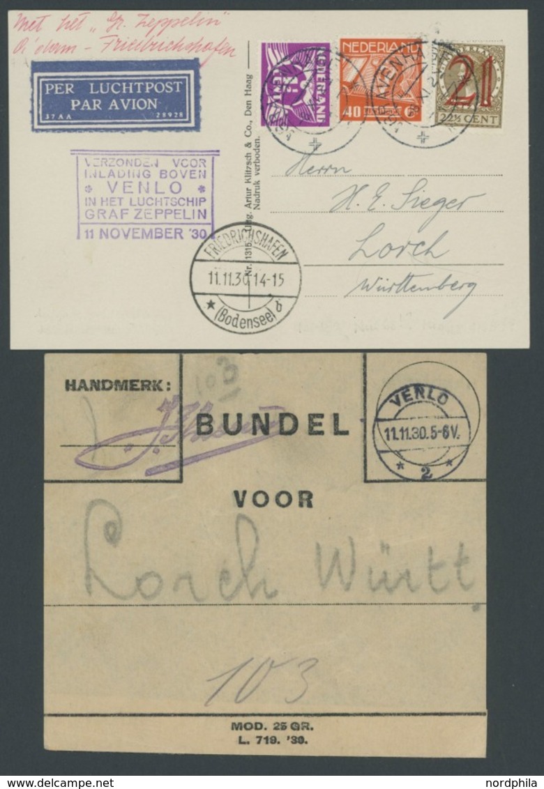 ZULEITUNGSPOST 99 BRIEF, Niederlande: 1930, Fahrt In Die Niederlande, Venlo-Friedrichshafen, Karte Ab Gravenhage, Dazu V - Zeppelins