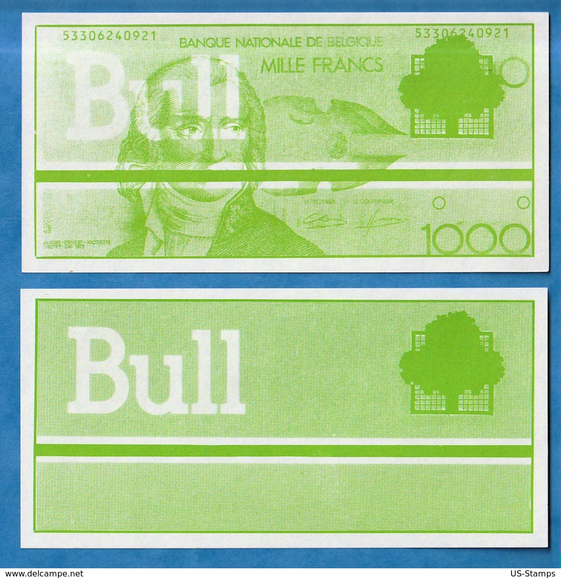 B12-E16 - Billet De Test 1000FB BULL 53306240921 153x76mm - Fiktive & Specimen