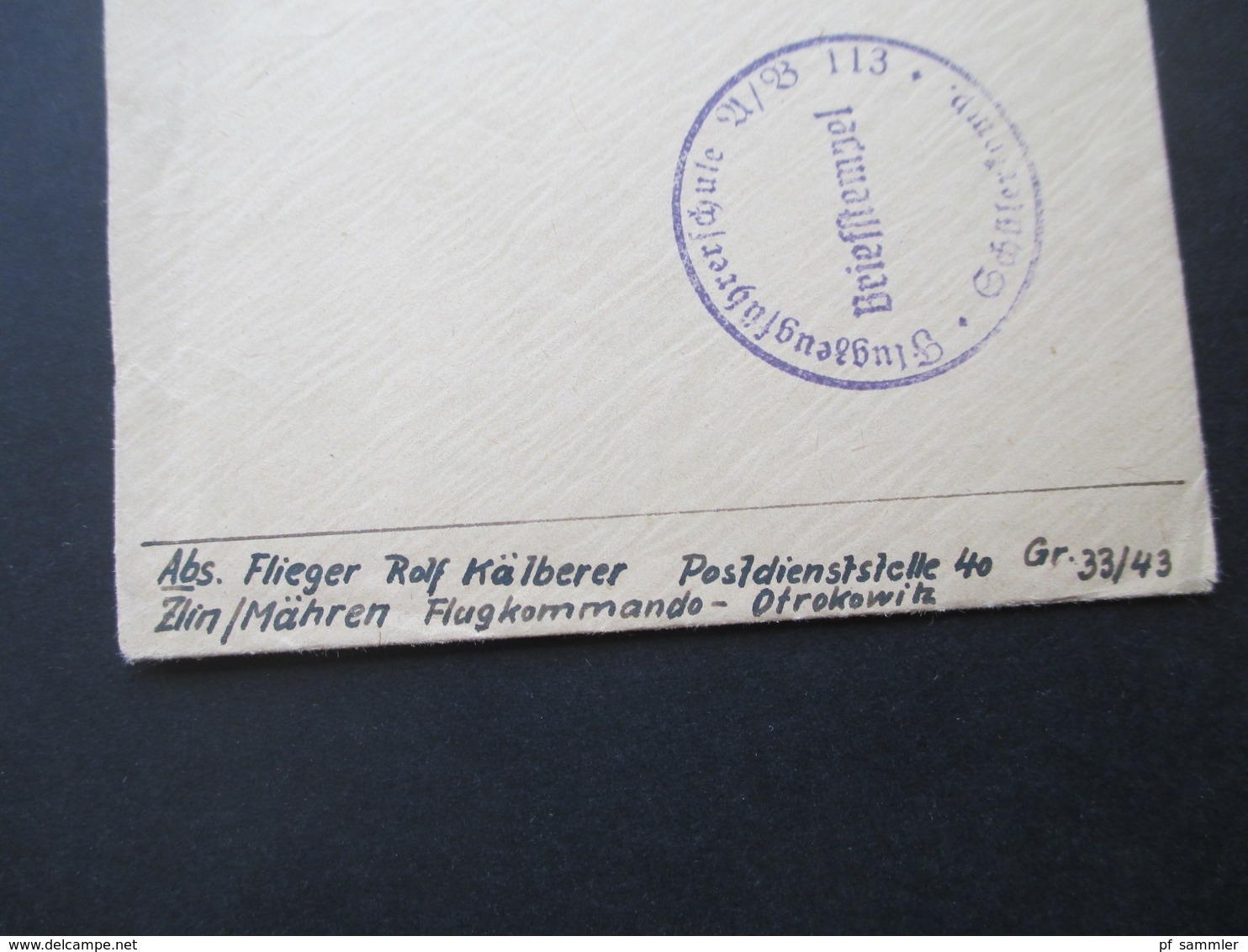 Böhmen Und Mähren 1943 Flugzeugführerschule 113 Schülerkomp. Absender Flieger In Zlin Flugkommando Otrokowitz - Covers & Documents