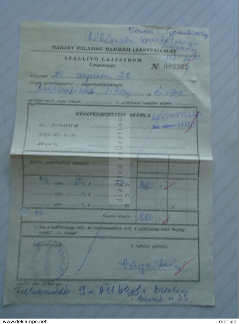 ZA271.34 Hungary  Ferry Group Ticket - Balatonföldvár- Tihany  1989 - 44 Person - Bateau - Ship Schiff -Balaton MAHART - Europa