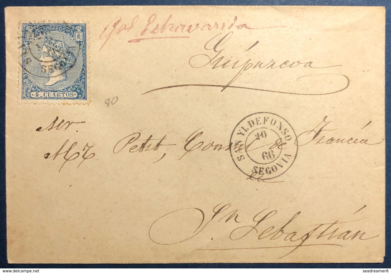 Lettre N°80 Obl De San Yldefonso à St Sebastian Au Consul De France + à L'encre "Gal Echavarria" RR - Storia Postale