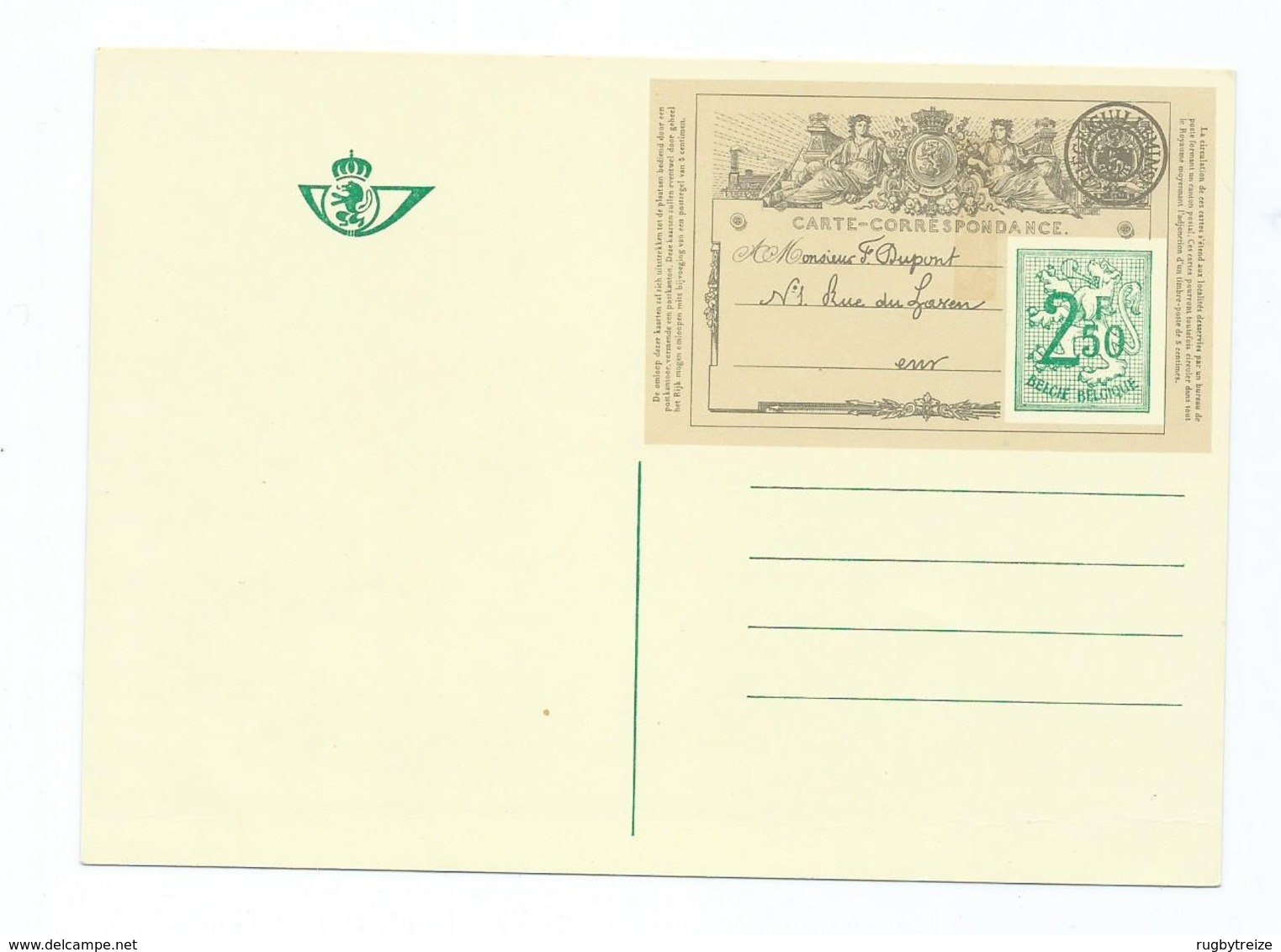 3273 - Carte Correspondance - CARTE CORRESPONDANCE NEUVE ENTIER POSTAL Réplique Belgique - Carte-Lettere