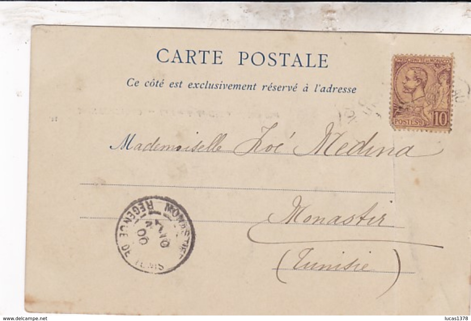 MARCOPHILIE MONACO POUR MONASTIR / TUNISIE 1901 / N 4 ROUGE BRUN SUR CARTE - Covers & Documents