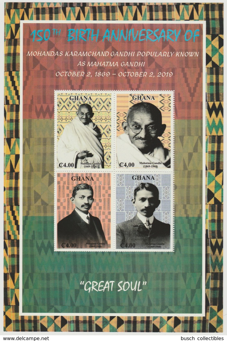 Ghana 2019 Mi. ? 150th Birth Anniversary Mahatma Mohandas Gandhi Souvenir Sheet 4 Stamps Peace Nobel Price - Mahatma Gandhi