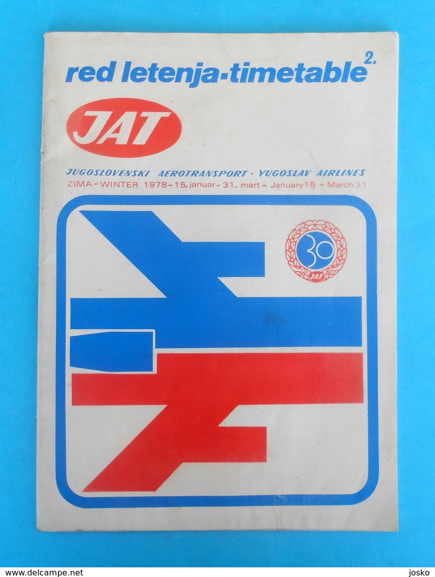 YUGOSLAV AIRLINES (JAT) - Original Vintage Timetable WINTER 1978. - Orari