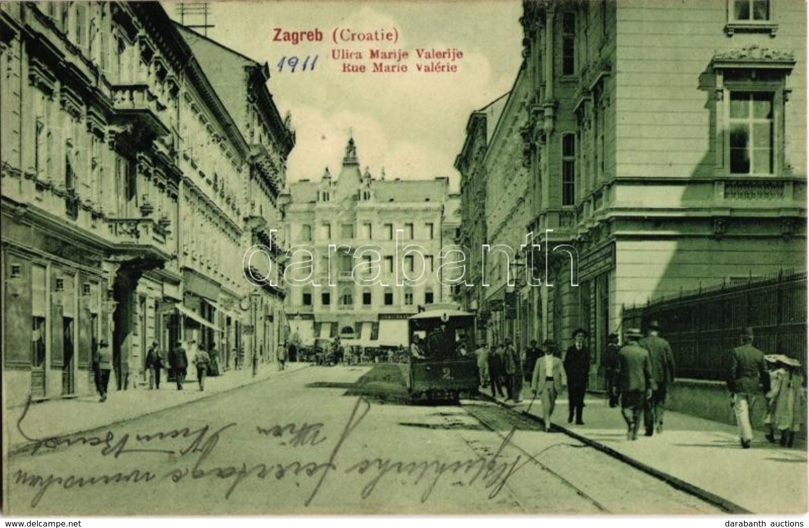 * T2 1911 Zágráb, Zagreb; Ulica Marije Valerije / Mária Valéria Utca, Villamos, Lobl üzlete. Kiadja Jul. Hühn / Street V - Non Classificati